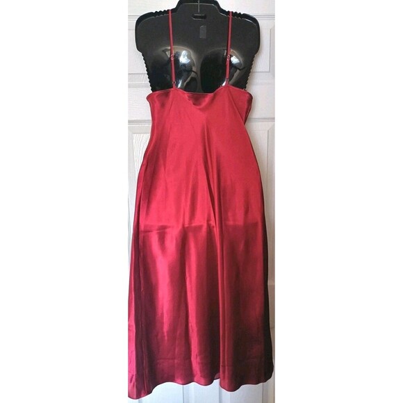 Dentelle Vintage Satin Slip Dress Gown Size Small Red Floral Embroidered 70s 80s - Picture 2 of 7